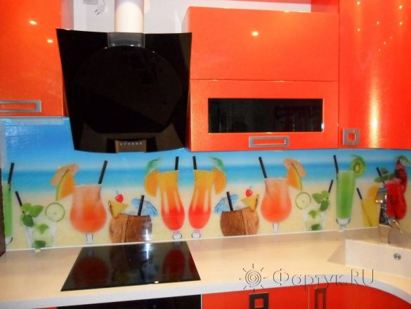 Фартук стекло фото: фруктовые коктейли., заказ #S-1370, Оранжевая кухня.