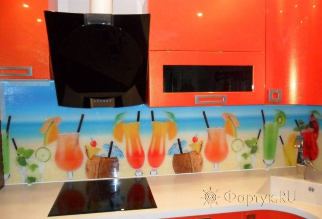 Фартук стекло фото: фруктовые коктейли., заказ #S-1370, Оранжевая кухня. Изображение 112196