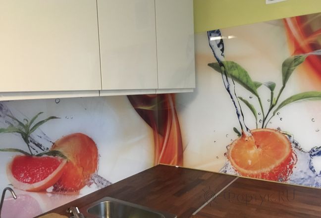 Фартук для кухни фото: фруктовый микс, заказ #КРУТ-235, Белая кухня.