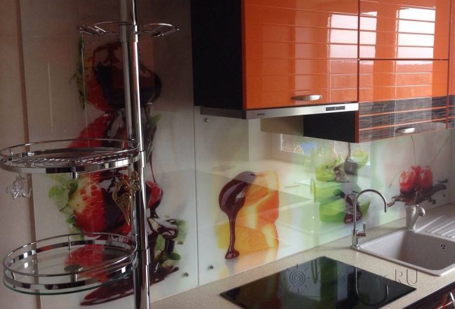 Фартук стекло фото: фрукты в шоколаде., заказ #S-1257, Оранжевая кухня. Изображение 112076