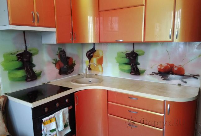 Фартук стекло фото: фрукты в шоколаде, заказ #ИНУТ-5285, Оранжевая кухня. Изображение 112076