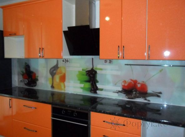 Фартук стекло фото: фрукты в шоколаде., заказ #SN-236, Оранжевая кухня.