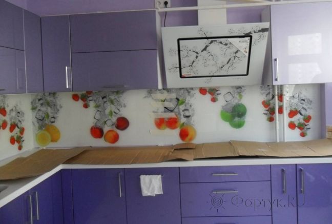 Фартук фото: фрукты в воде., заказ #SN-240, Фиолетовая кухня.
