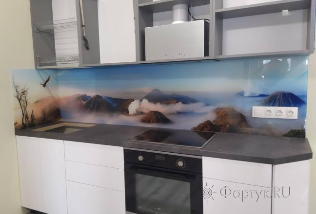 Фартук для кухни фото: гейзеры и чистое небо, заказ #ИНУТ-15205, Белая кухня.
