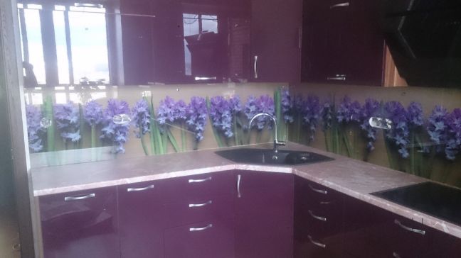 Фартук фото: гиацинты, заказ #УТ-552, Фиолетовая кухня.