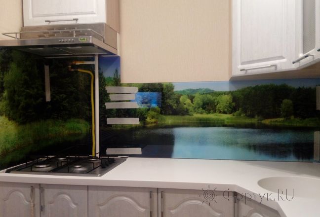 Фартук для кухни фото: голубое небо, озеро мечты, заказ #ИНУТ-696, Белая кухня. Изображение 111436