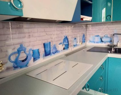 Стеклянная фото панель: голубые вазы, заказ #ИНУТ-2459, Синяя кухня.