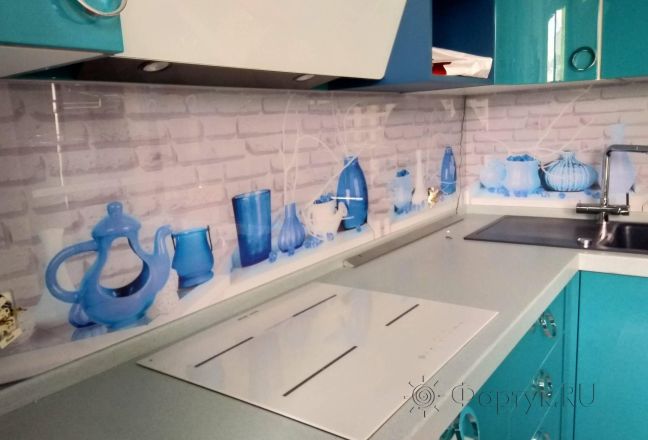 Стеклянная фото панель: голубые вазы, заказ #ИНУТ-2459, Синяя кухня. Изображение 198574