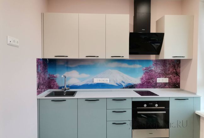 Стеновая панель фото: гора фудзияма, заказ #ИНУТ-12830, Серая кухня.
