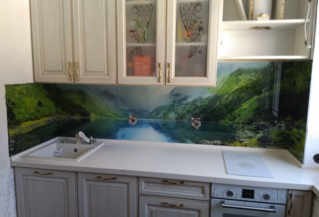 Фартук для кухни фото: горное озеро, заказ #ИНУТ-857, Белая кухня. Изображение 121184