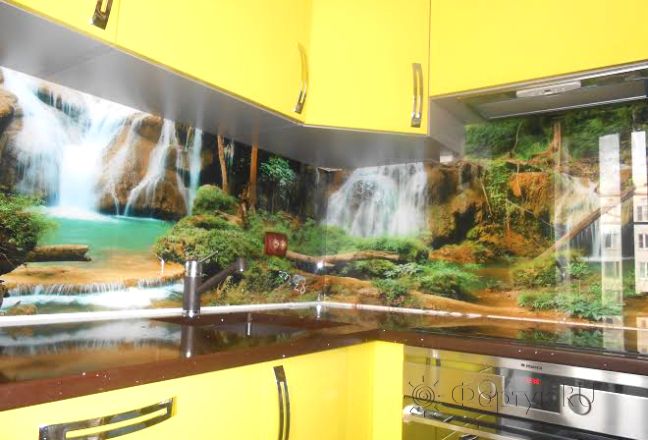 Скинали для кухни фото: горные водопады., заказ #SK-917, Желтая кухня. Изображение 111554