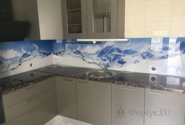 Стеновая панель фото: горный пейзаж, заказ #КРУТ-2165, Серая кухня. Изображение 184550