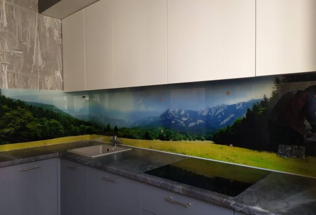 Стеновая панель фото: горный пейзаж, заказ #ИНУТ-6907, Серая кухня. Изображение 203736
