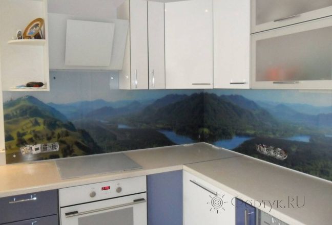 Фартук для кухни фото: горный пейзаж., заказ #SN-238, Белая кухня.