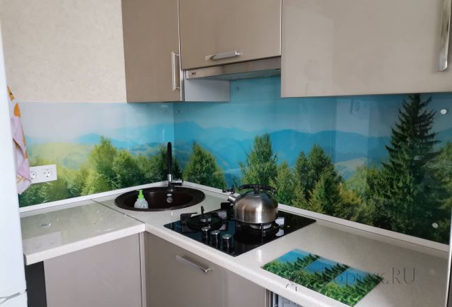 Стеновая панель фото: горный пейзаж с лучах солнца, заказ #ИНУТ-11162, Серая кухня. Изображение 203746