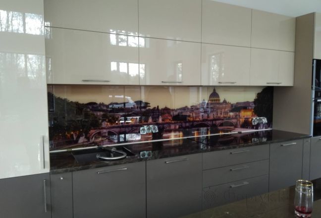 Стеновая панель фото: городской пейзаж, заказ #ИНУТ-5247, Серая кухня.