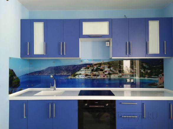 Стеклянная фото панель: городской пейзаж, заказ #ИНУТ-6563, Синяя кухня.