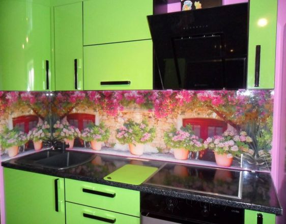 Скинали для кухни фото: горшки с цветами возле окна., заказ #S-1156, Зеленая кухня.