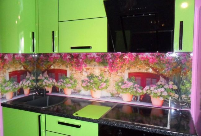 Скинали для кухни фото: горшки с цветами возле окна., заказ #S-1156, Зеленая кухня. Изображение 112036