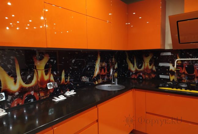 Фартук стекло фото: горячие напитки, заказ #ИНУТ-7887, Оранжевая кухня.