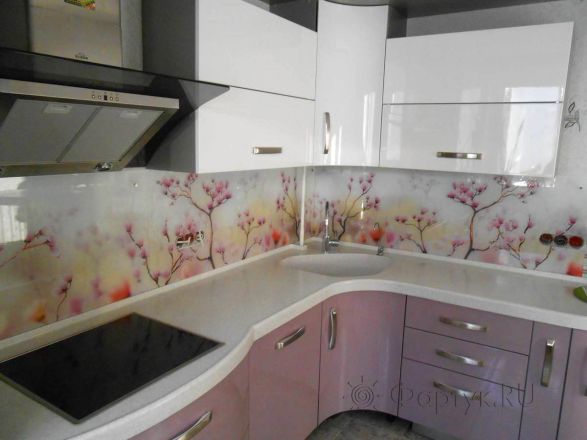 Фартук фото: изображение с магнолией., заказ #SK-1211, Фиолетовая кухня.