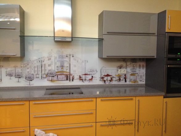 Скинали для кухни фото: кафе парижа, заказ #УТ-1743, Желтая кухня.