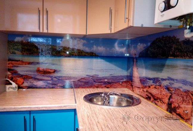 Стеклянная фото панель: каменистый берег моря, заказ #УТ-1277, Синяя кухня. Изображение 182944