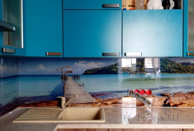 Стеклянная фото панель: каменистый берег моря, заказ #УТ-2208, Синяя кухня. Изображение 182944
