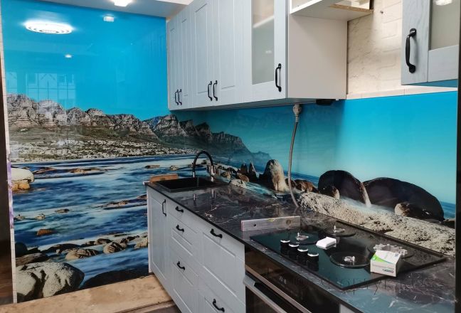 Стеновая панель фото: каменистый берег моря, заказ #ИНУТ-14479, Серая кухня.