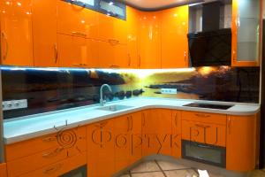 Фартук стекло фото: камни у горной реки, заказ #УТ-428, Оранжевая кухня.