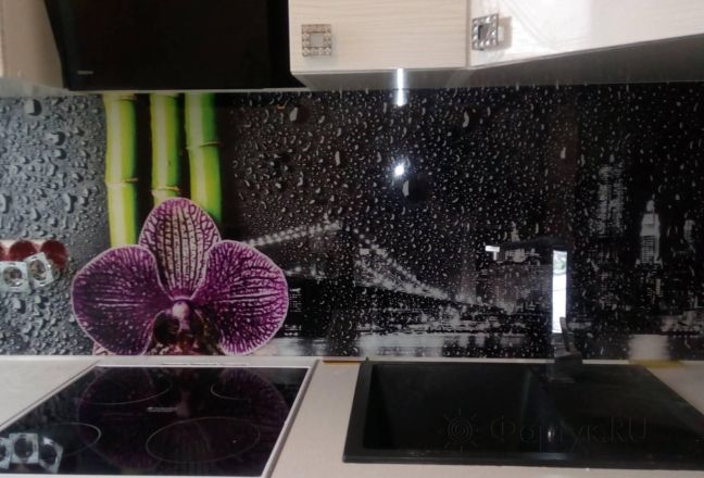 Скинали фото: капли дождя и орхидея, заказ #ИНУТ-3108, Черная кухня. Изображение 147064