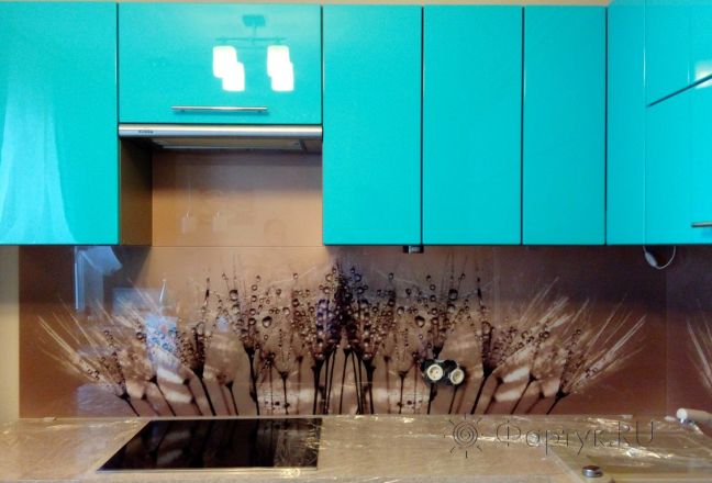 Стеклянная фото панель: капли росы, заказ #УТ-1989, Синяя кухня. Изображение 185694