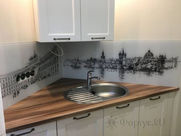 Фартук для кухни фото: карлов мост, прага, заказ #КРУТ-2426, Белая кухня.