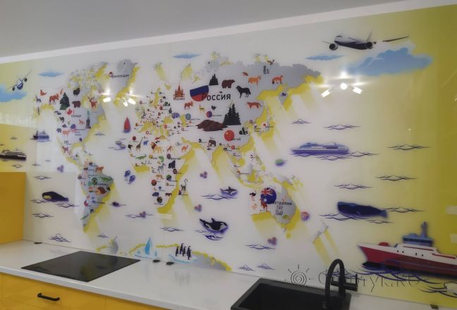 Скинали для кухни фото: карта мира, заказ #ИНУТ-14070, Желтая кухня.