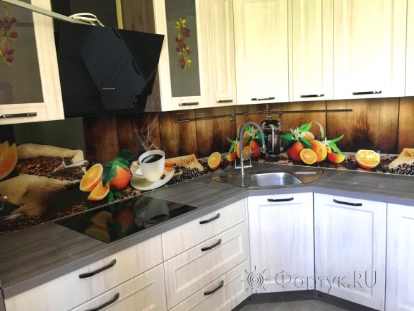 Фартук с фотопечатью фото: кофе и апельсины, заказ #КРУТ-2141, Коричневая кухня.