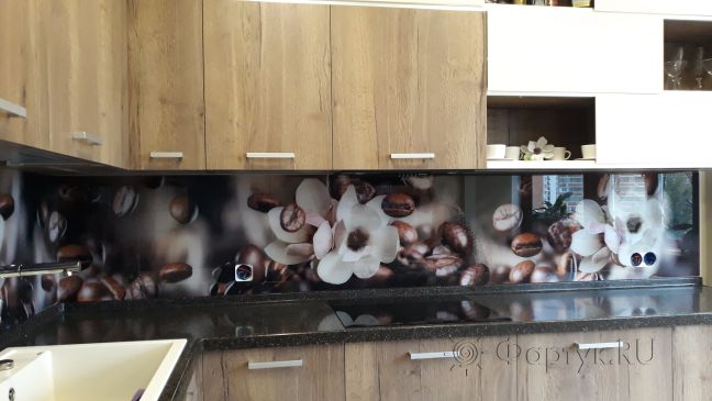 Фартук с фотопечатью фото: кофе и магнолии, заказ #ИНУТ-1694, Коричневая кухня.