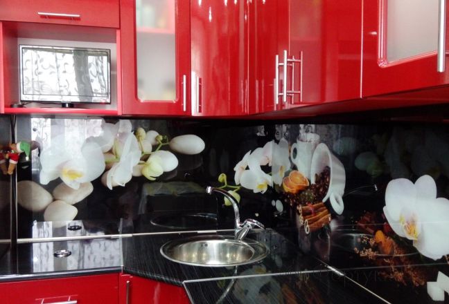 Скинали фото: кофе и орхидеи, заказ #УТ-2310, Красная кухня. Изображение 186670