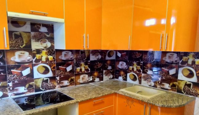 Фартук стекло фото: кофейный коллаж, заказ #ИНУТ-2118, Оранжевая кухня.