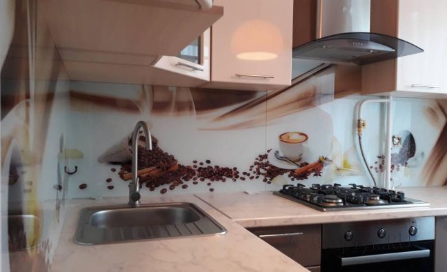 Фартук с фотопечатью фото: кофейный коллаж, заказ #ИНУТ-2322, Коричневая кухня.