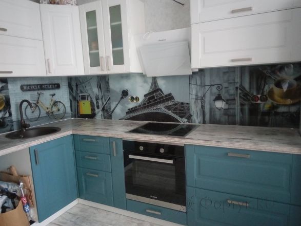 Стеклянная фото панель: коллаж, заказ #КРУТ-892, Синяя кухня.