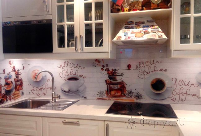 Фартук для кухни фото: коллаж: &quot;кофе-брейк&quot;, заказ #ИНУТ-984, Белая кухня.