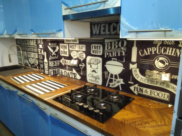 Фартук для кухни фото: коллаж &quot;надписи из меню&quot;, заказ #ГМУТ-624, Белая кухня.