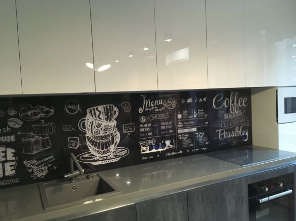 Стеновая панель фото: коллаж &quot;время для кофе&quot;, заказ #КРУТ-273, Серая кухня.
