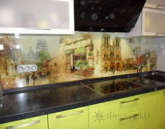 Скинали для кухни фото: коллаж достопримечательности парижа., заказ #S-1412, Желтая кухня.