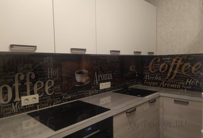 Стеновая панель фото: коллаж кофе и надписи, заказ #ИНУТ-10678, Серая кухня.