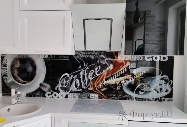 Фартук для кухни фото: коллаж кофе и надписи, заказ #ИНУТ-11375, Белая кухня. Изображение 186360