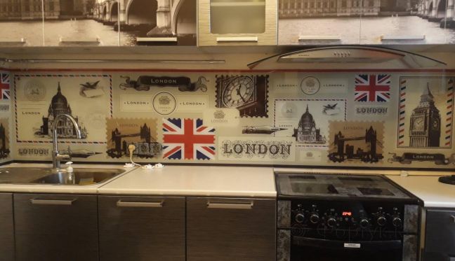 Стеновая панель фото: коллаж лондон, заказ #ИНУТ-2370, Серая кухня.