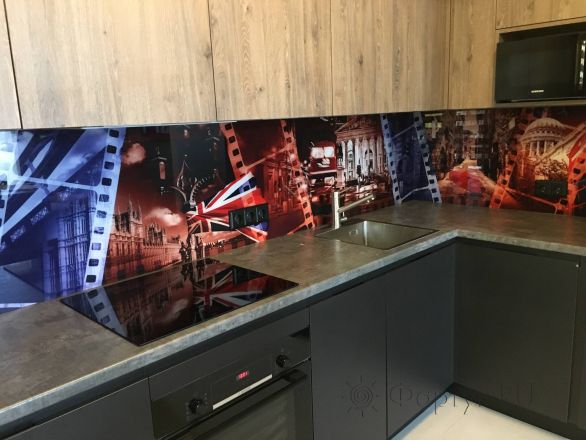 Стеновая панель фото: коллаж лондон, заказ #КРУТ-2180, Серая кухня.