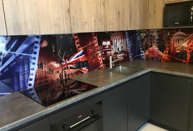 Стеновая панель фото: коллаж лондон, заказ #КРУТ-2180, Серая кухня. Изображение 247064