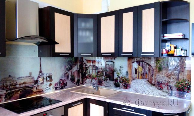 Фартук с фотопечатью фото: коллаж париж, заказ #УТ-2057, Коричневая кухня.